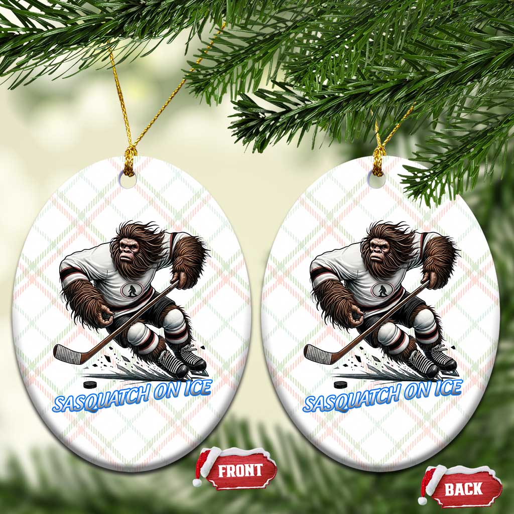 Sasquatch On Ice Ceramic Ornament Funny Bigfoot Hockey Player Gift - Wonder Print Shop