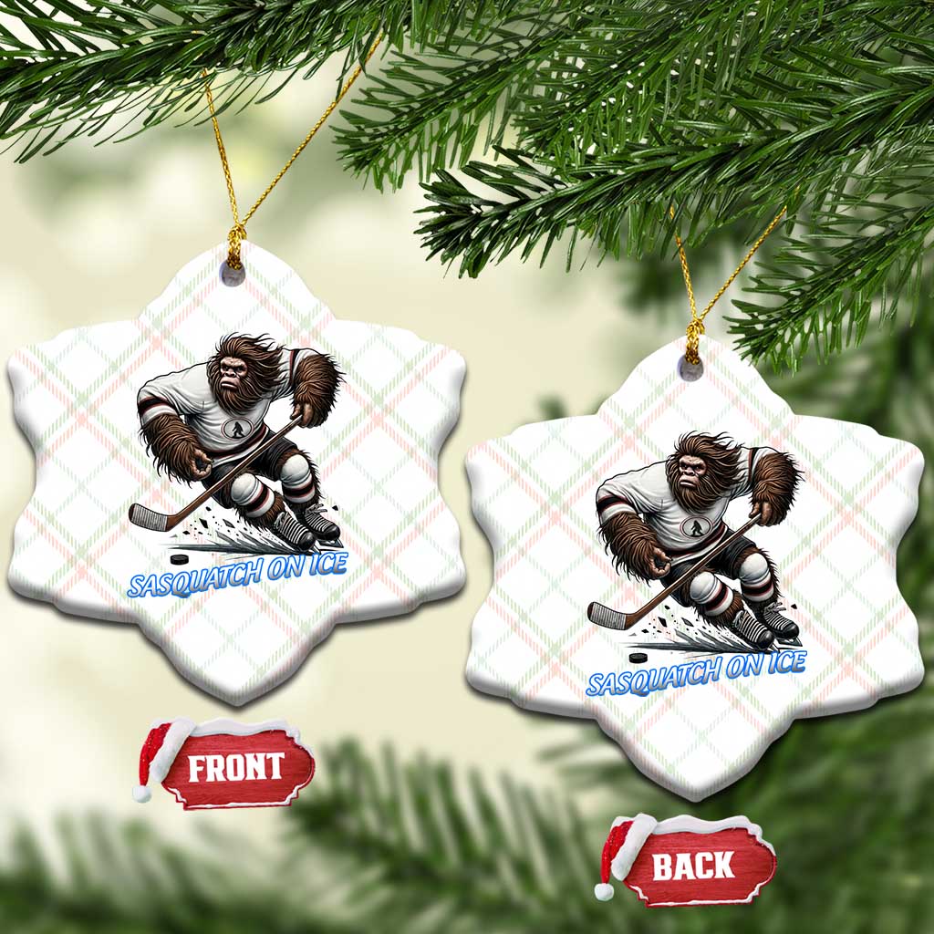 Sasquatch On Ice Ceramic Ornament Funny Bigfoot Hockey Player Gift - Wonder Print Shop
