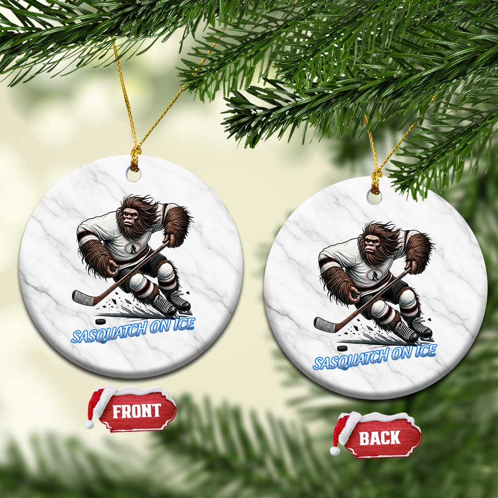 Sasquatch On Ice Ceramic Ornament Funny Bigfoot Hockey Player Gift - Wonder Print Shop