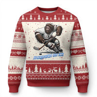 Sasquatch On Ice Ugly Christmas Sweater Funny Bigfoot Hockey Player Gift - Wonder Print Shop