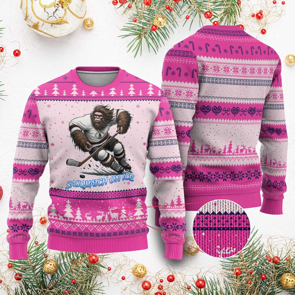 Sasquatch On Ice Ugly Christmas Sweater Funny Bigfoot Hockey Player Gift - Wonder Print Shop