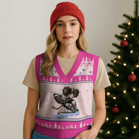 Sasquatch On Ice V-Neck Knit Sweater Vest Funny Bigfoot Hockey Player Gift - Wonder Print Shop