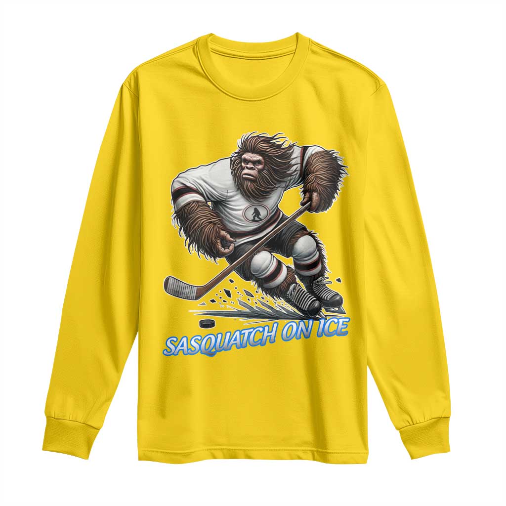 Sasquatch On Ice Long Sleeve Shirt Funny Bigfoot Hockey Player Gift - Wonder Print Shop
