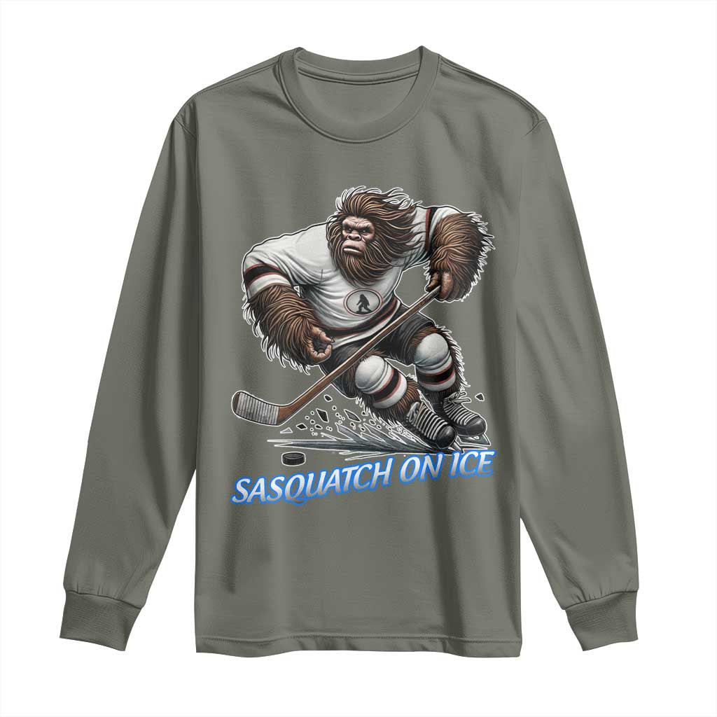 Sasquatch On Ice Long Sleeve Shirt Funny Bigfoot Hockey Player Gift - Wonder Print Shop