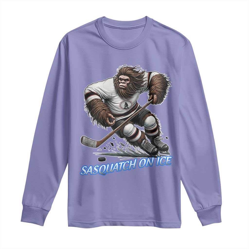 Sasquatch On Ice Long Sleeve Shirt Funny Bigfoot Hockey Player Gift - Wonder Print Shop