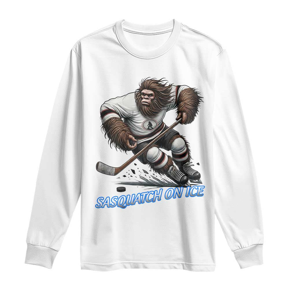 Sasquatch On Ice Long Sleeve Shirt Funny Bigfoot Hockey Player Gift - Wonder Print Shop