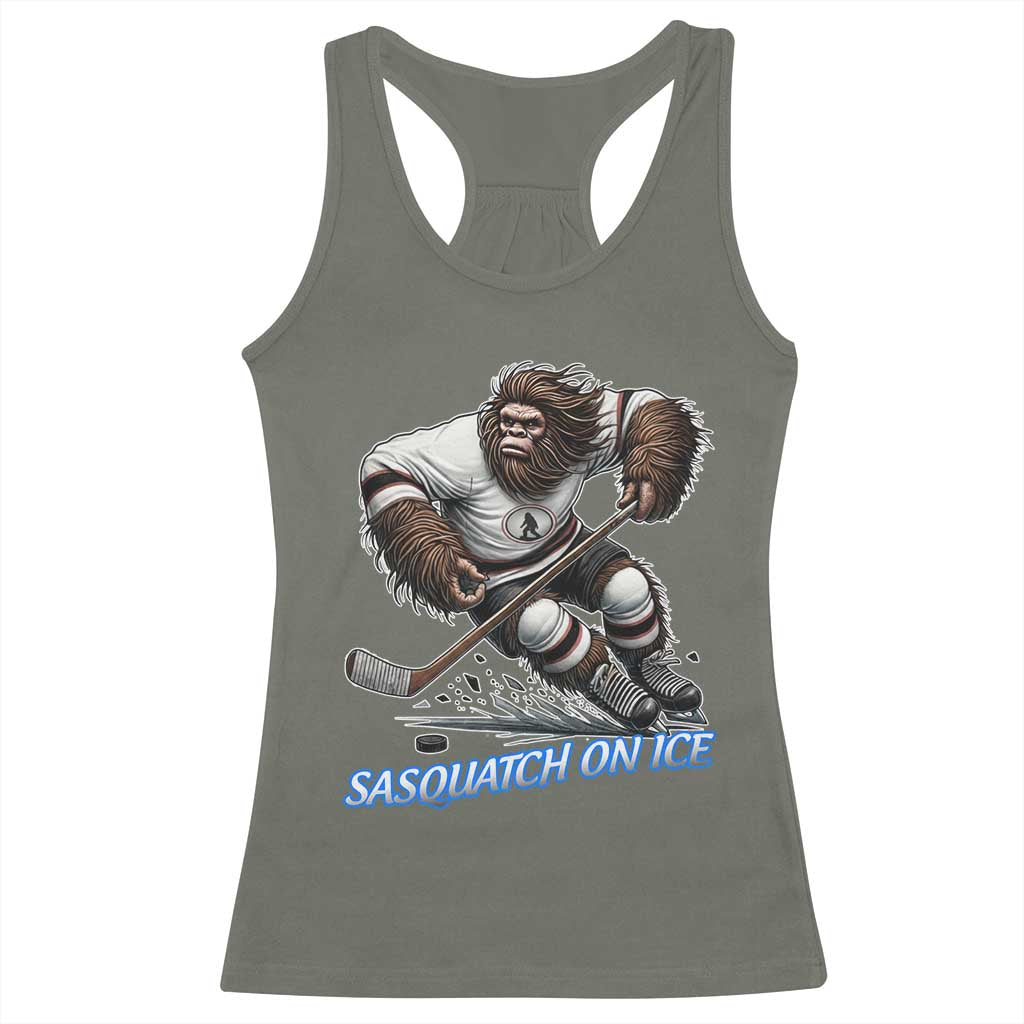 Sasquatch On Ice Racerback Tank Top Funny Bigfoot Hockey Player Gift - Wonder Print Shop