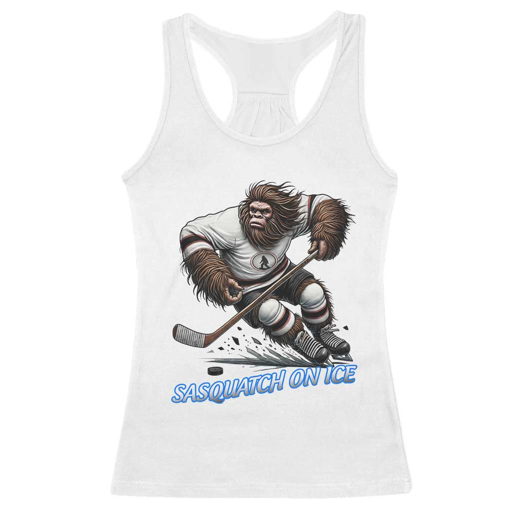 Sasquatch On Ice Racerback Tank Top Funny Bigfoot Hockey Player Gift - Wonder Print Shop