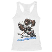 Sasquatch On Ice Racerback Tank Top Funny Bigfoot Hockey Player Gift - Wonder Print Shop