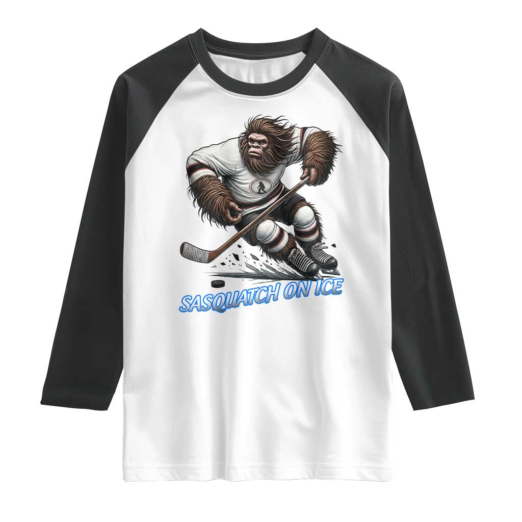 Sasquatch On Ice Raglan Shirt Funny Bigfoot Hockey Player Gift - Wonder Print Shop