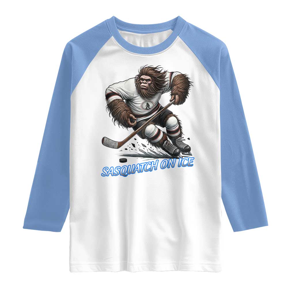Sasquatch On Ice Raglan Shirt Funny Bigfoot Hockey Player Gift - Wonder Print Shop