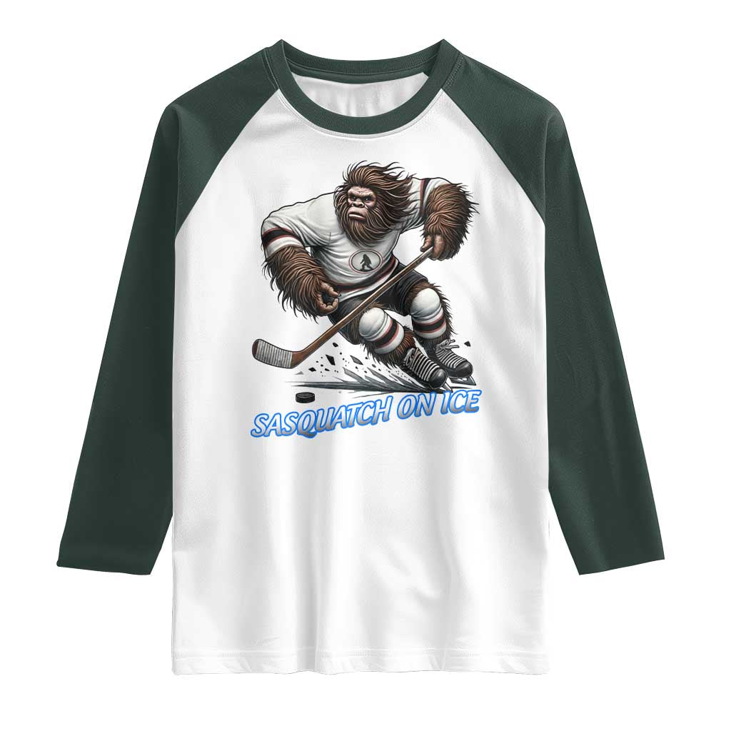 Sasquatch On Ice Raglan Shirt Funny Bigfoot Hockey Player Gift - Wonder Print Shop
