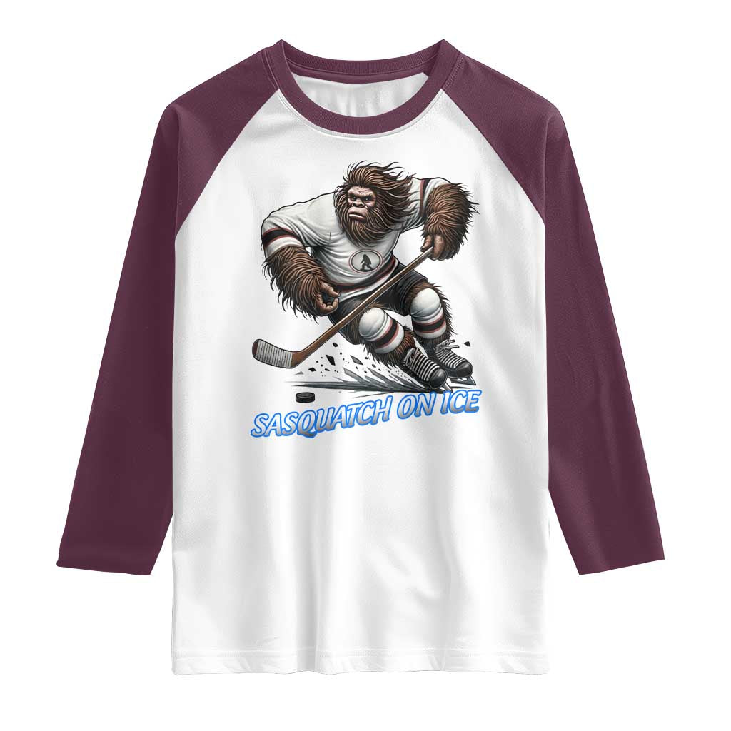Sasquatch On Ice Raglan Shirt Funny Bigfoot Hockey Player Gift - Wonder Print Shop