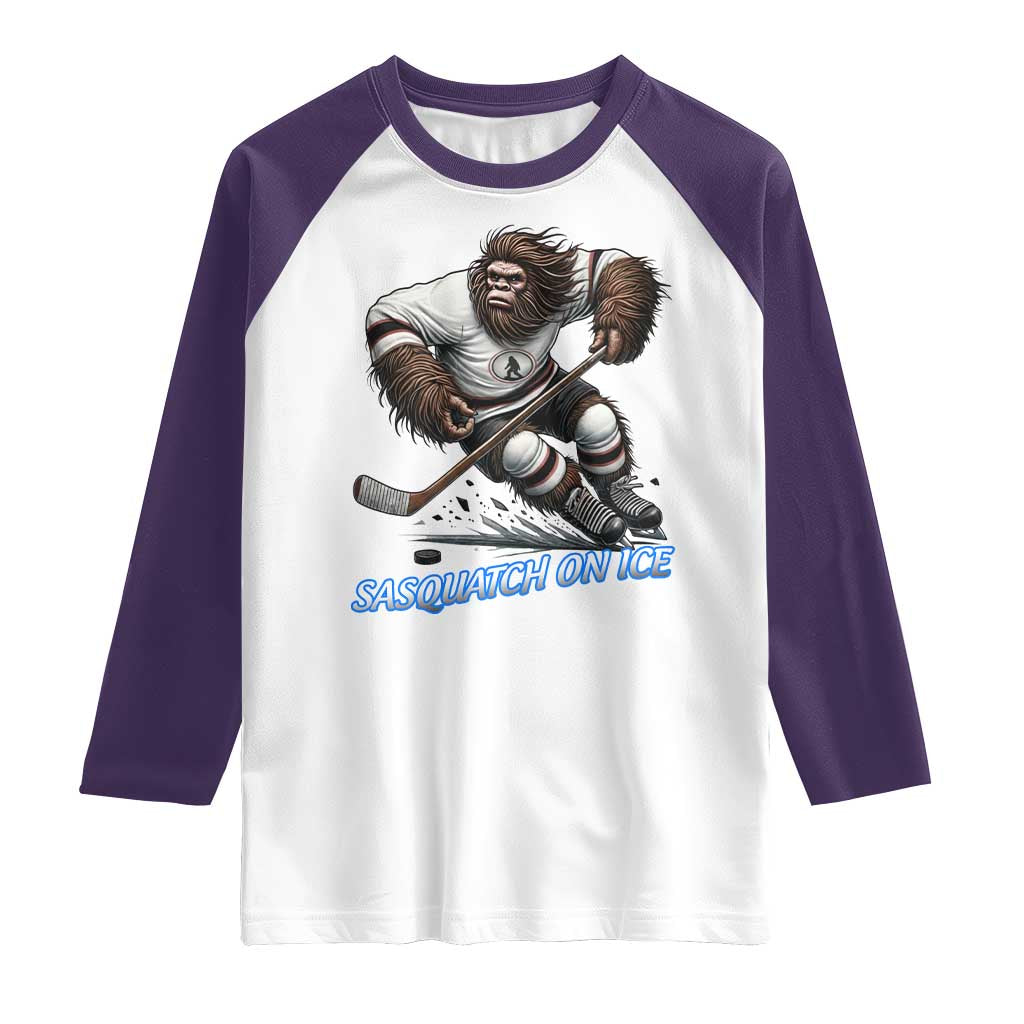 Sasquatch On Ice Raglan Shirt Funny Bigfoot Hockey Player Gift - Wonder Print Shop
