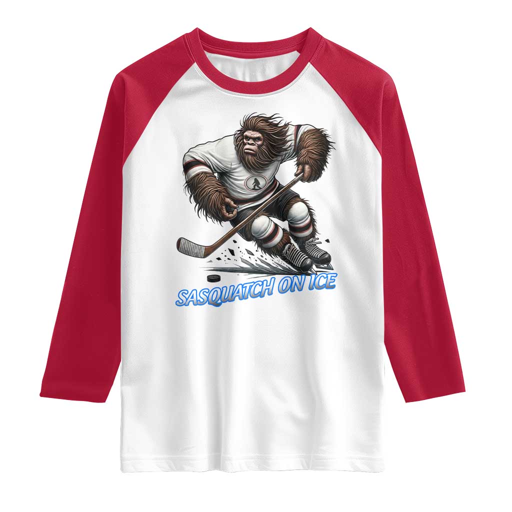 Sasquatch On Ice Raglan Shirt Funny Bigfoot Hockey Player Gift - Wonder Print Shop
