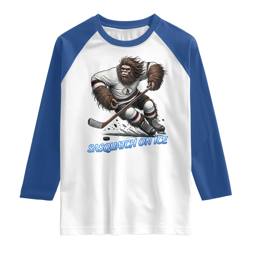 Sasquatch On Ice Raglan Shirt Funny Bigfoot Hockey Player Gift - Wonder Print Shop