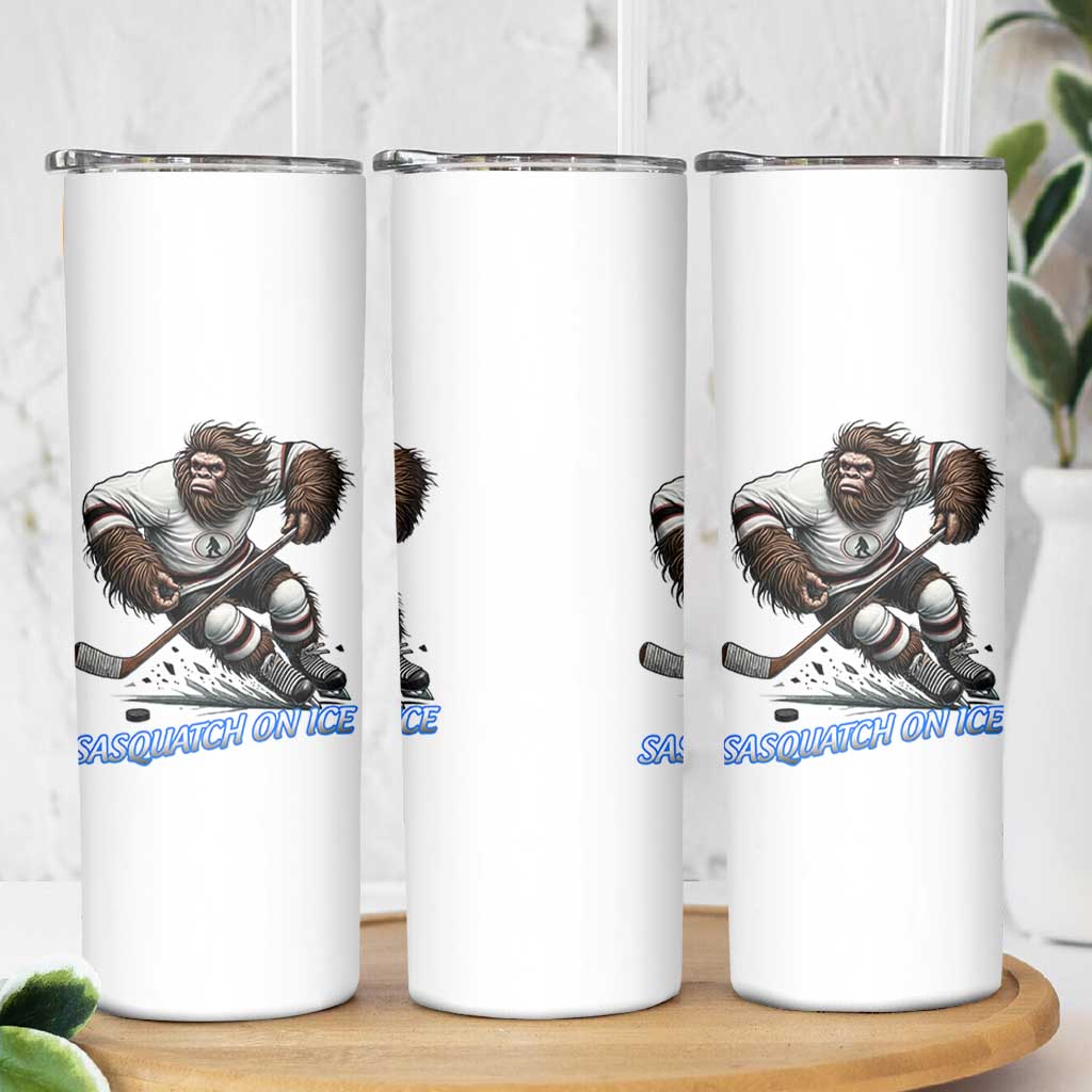 Sasquatch On Ice Skinny Tumbler Funny Bigfoot Hockey Player Gift - Wonder Print Shop