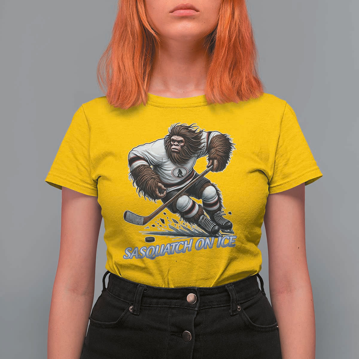 Sasquatch On Ice T Shirt For Women Funny Bigfoot Hockey Player Gift - Wonder Print Shop
