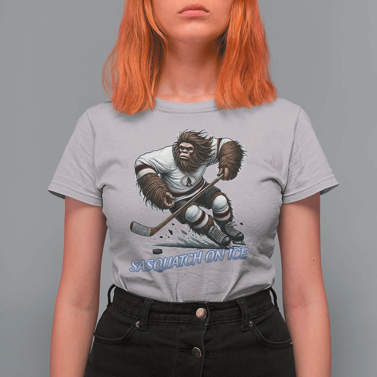 Sasquatch On Ice T Shirt For Women Funny Bigfoot Hockey Player Gift - Wonder Print Shop