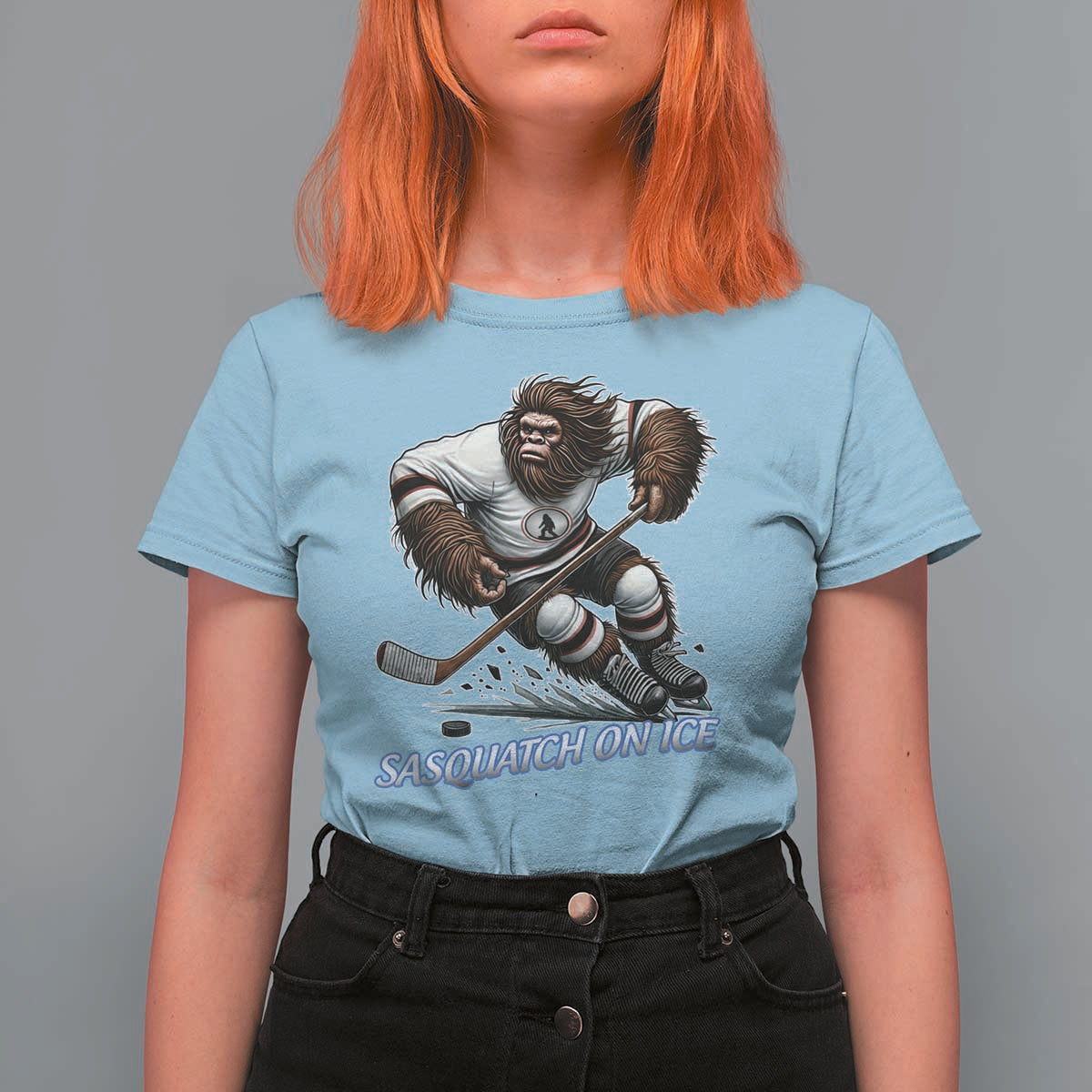 Sasquatch On Ice T Shirt For Women Funny Bigfoot Hockey Player Gift - Wonder Print Shop