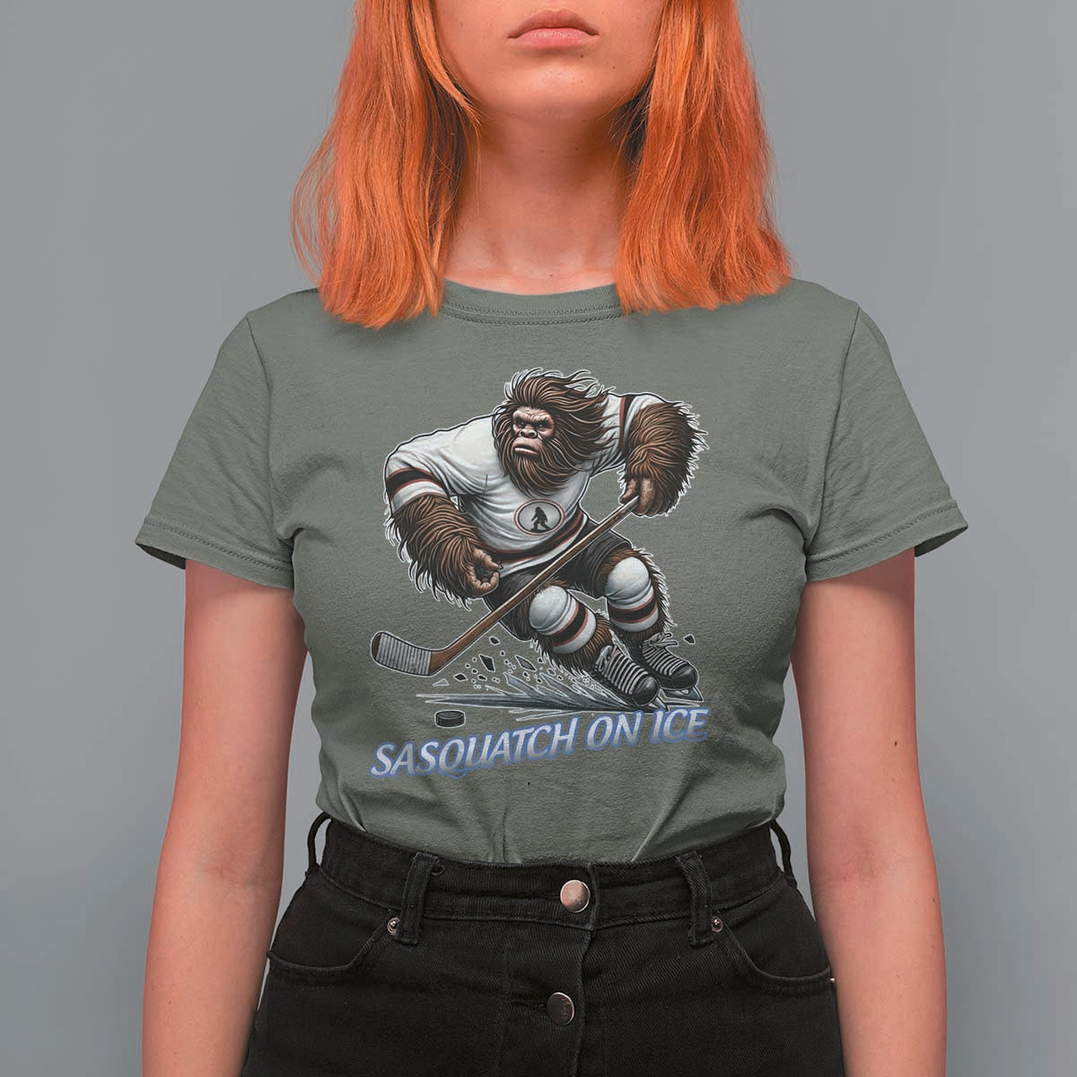 Sasquatch On Ice T Shirt For Women Funny Bigfoot Hockey Player Gift - Wonder Print Shop