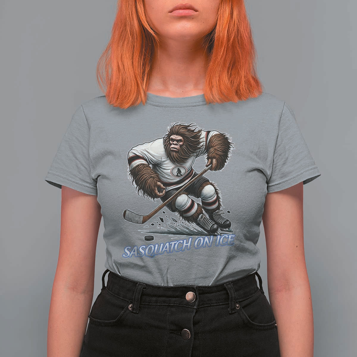 Sasquatch On Ice T Shirt For Women Funny Bigfoot Hockey Player Gift - Wonder Print Shop