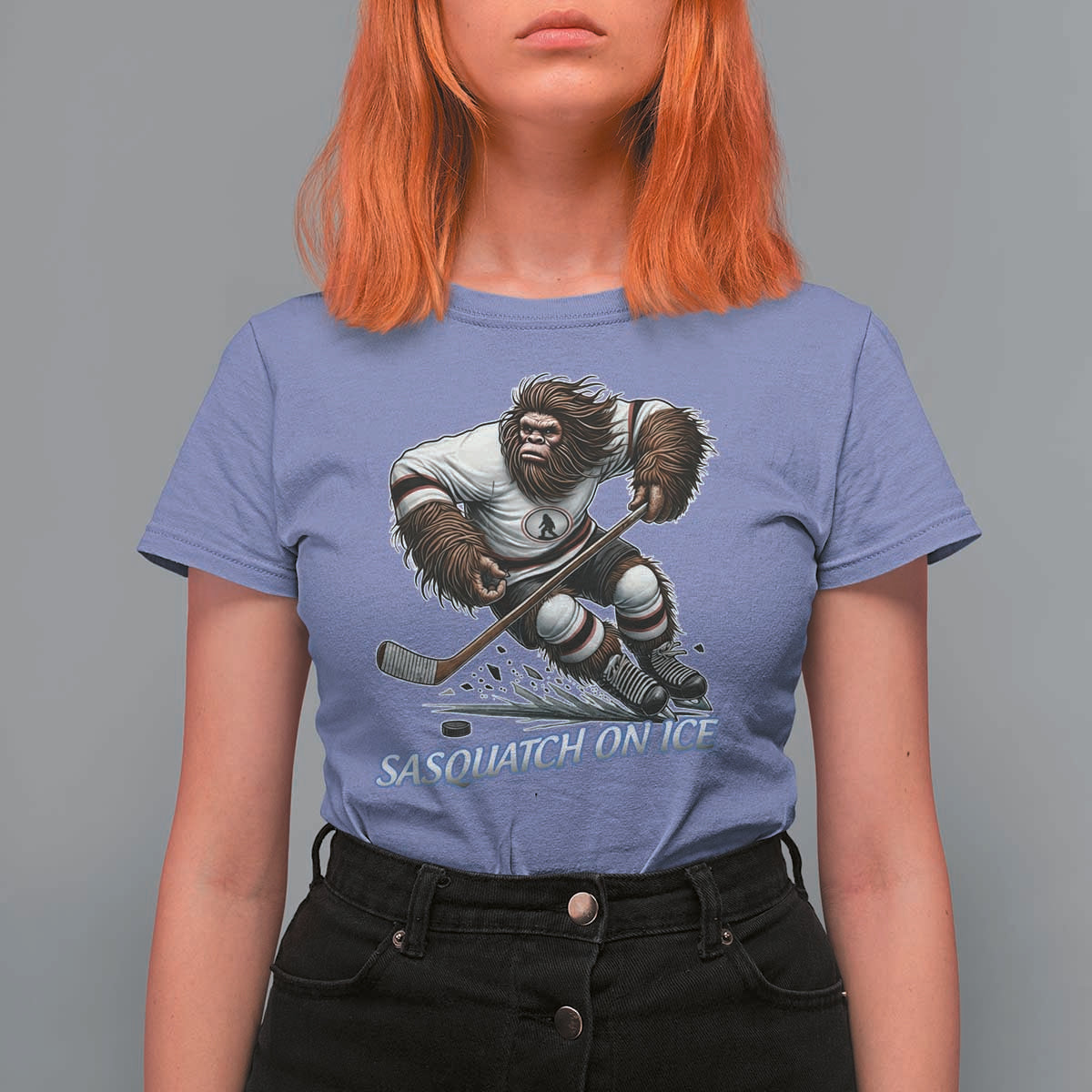Sasquatch On Ice T Shirt For Women Funny Bigfoot Hockey Player Gift - Wonder Print Shop