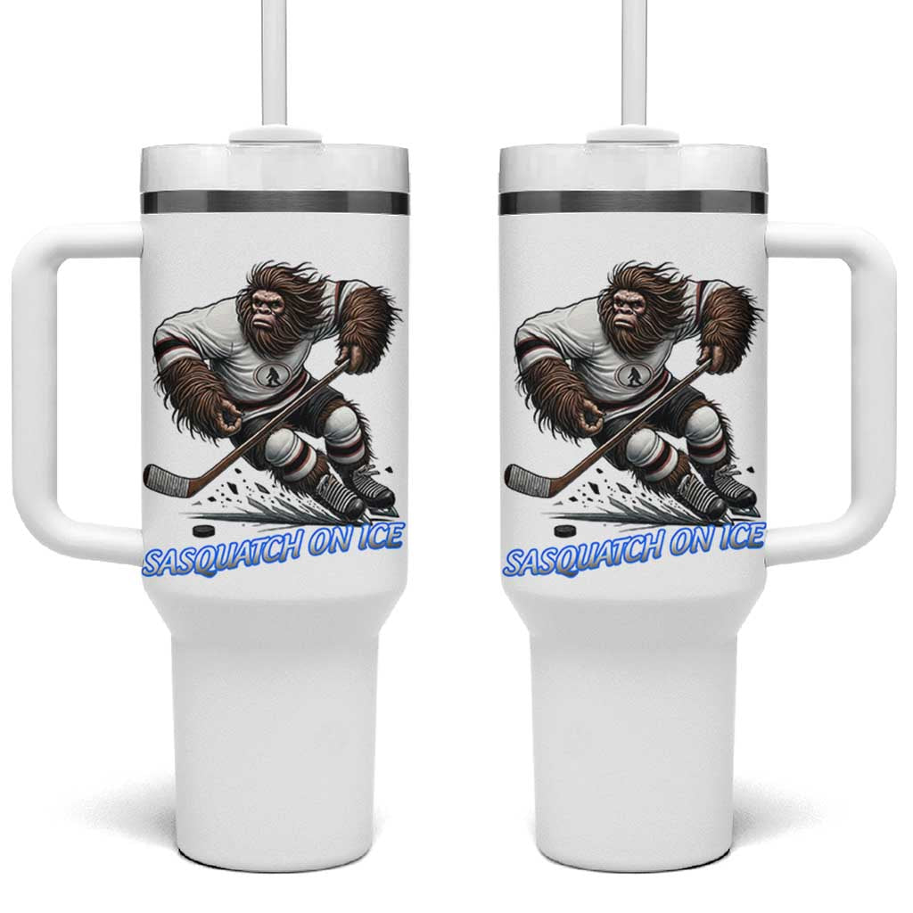 Sasquatch On Ice Tumbler With Handle Funny Bigfoot Hockey Player Gift - Wonder Print Shop