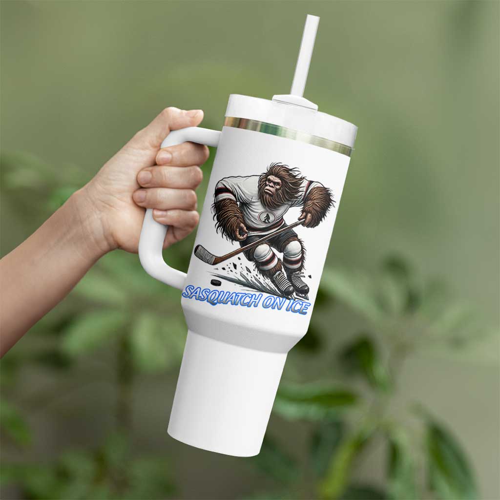 Sasquatch On Ice Tumbler With Handle Funny Bigfoot Hockey Player Gift - Wonder Print Shop