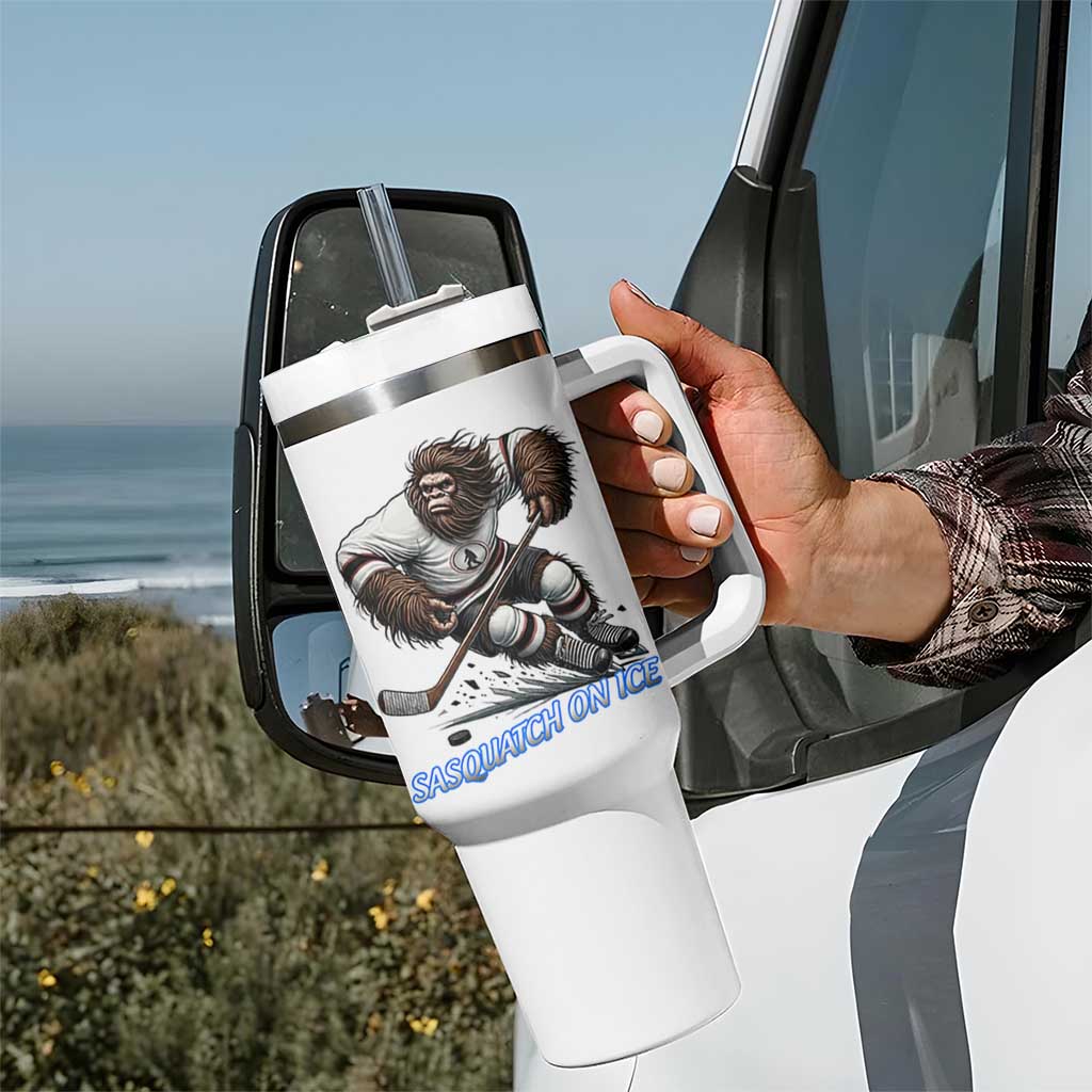Sasquatch On Ice Tumbler With Handle Funny Bigfoot Hockey Player Gift - Wonder Print Shop