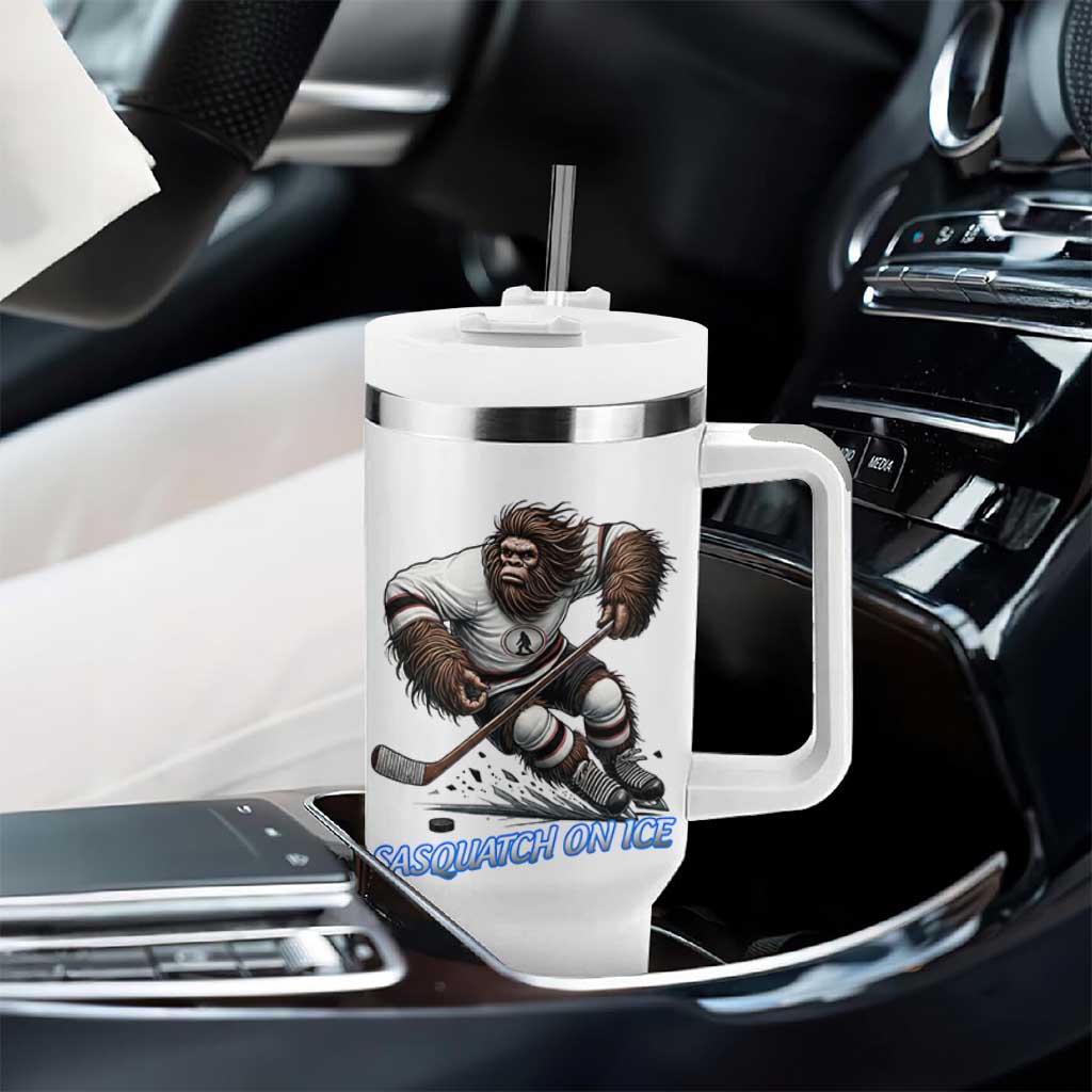 Sasquatch On Ice Tumbler With Handle Funny Bigfoot Hockey Player Gift - Wonder Print Shop