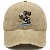 Sasquatch On Ice Washed Cotton Baseball Cap Funny Bigfoot Hockey Player Gift