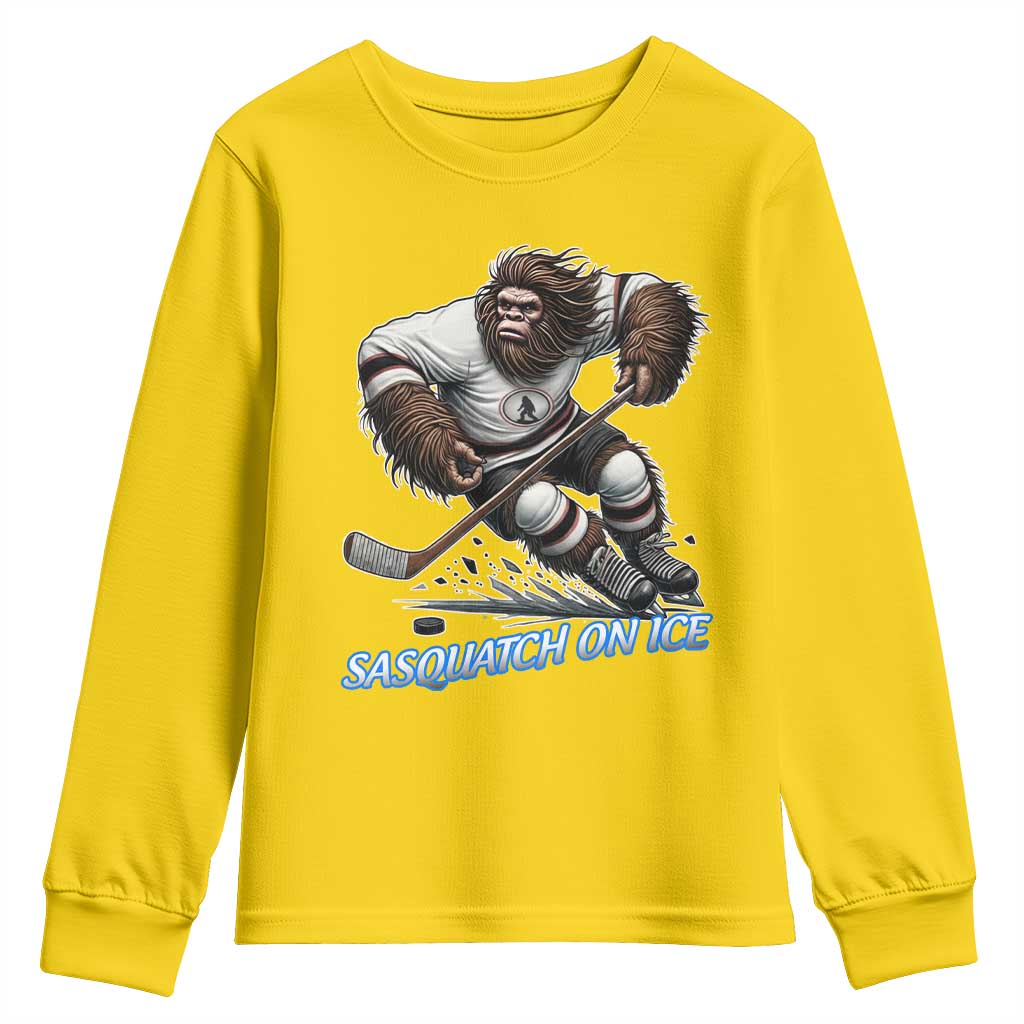 Sasquatch On Ice Youth Sweatshirt Funny Bigfoot Hockey Player Gift - Wonder Print Shop