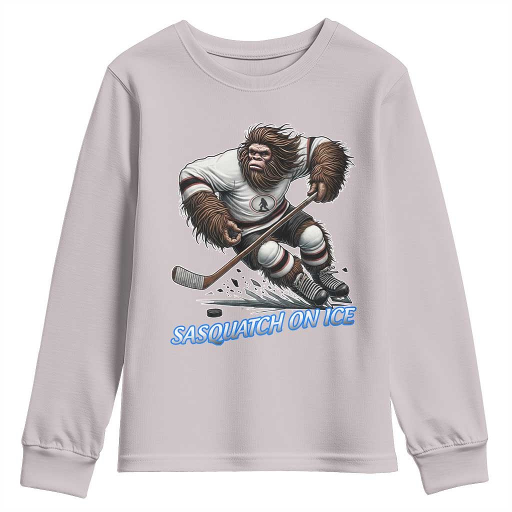 Sasquatch On Ice Youth Sweatshirt Funny Bigfoot Hockey Player Gift - Wonder Print Shop