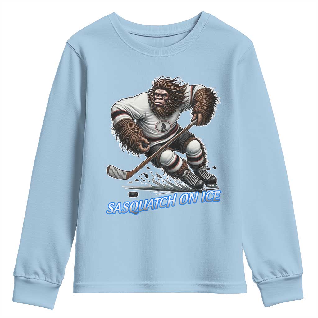 Sasquatch On Ice Youth Sweatshirt Funny Bigfoot Hockey Player Gift - Wonder Print Shop