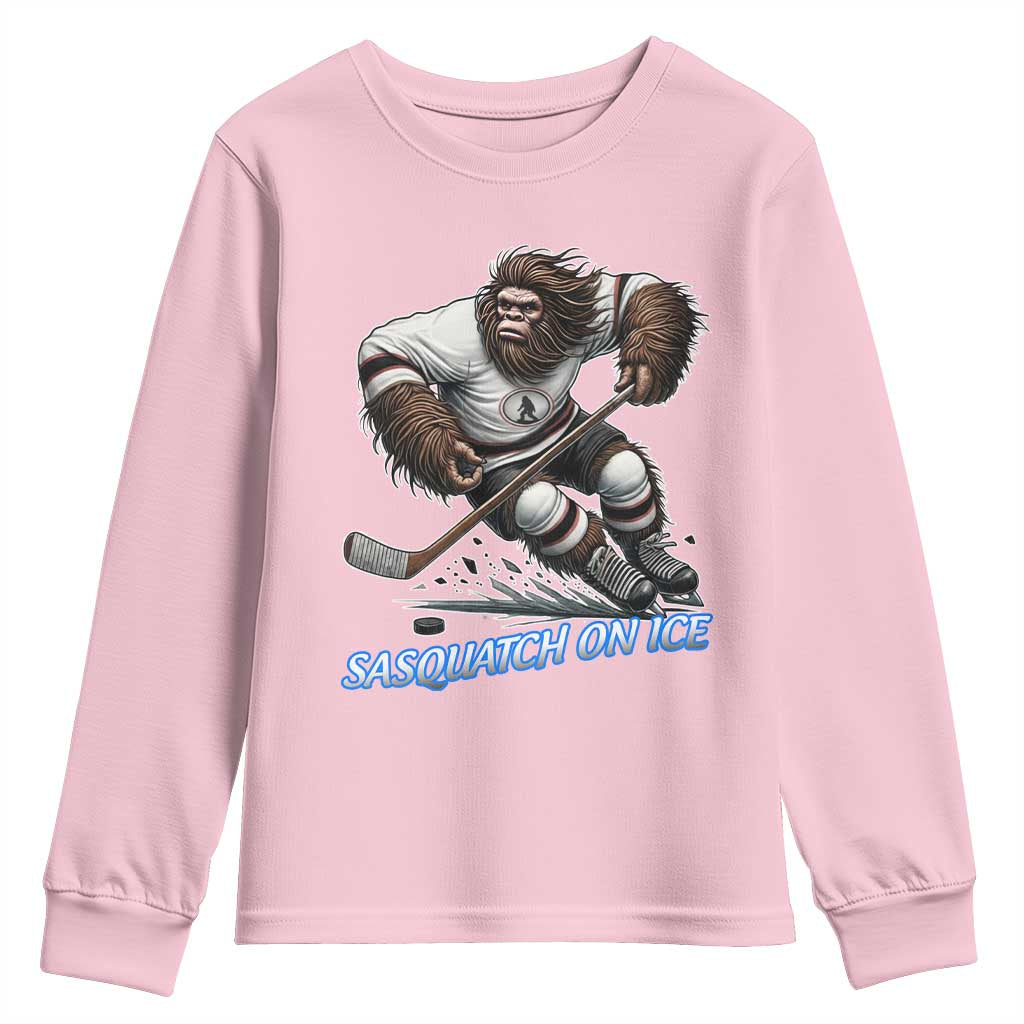 Sasquatch On Ice Youth Sweatshirt Funny Bigfoot Hockey Player Gift - Wonder Print Shop