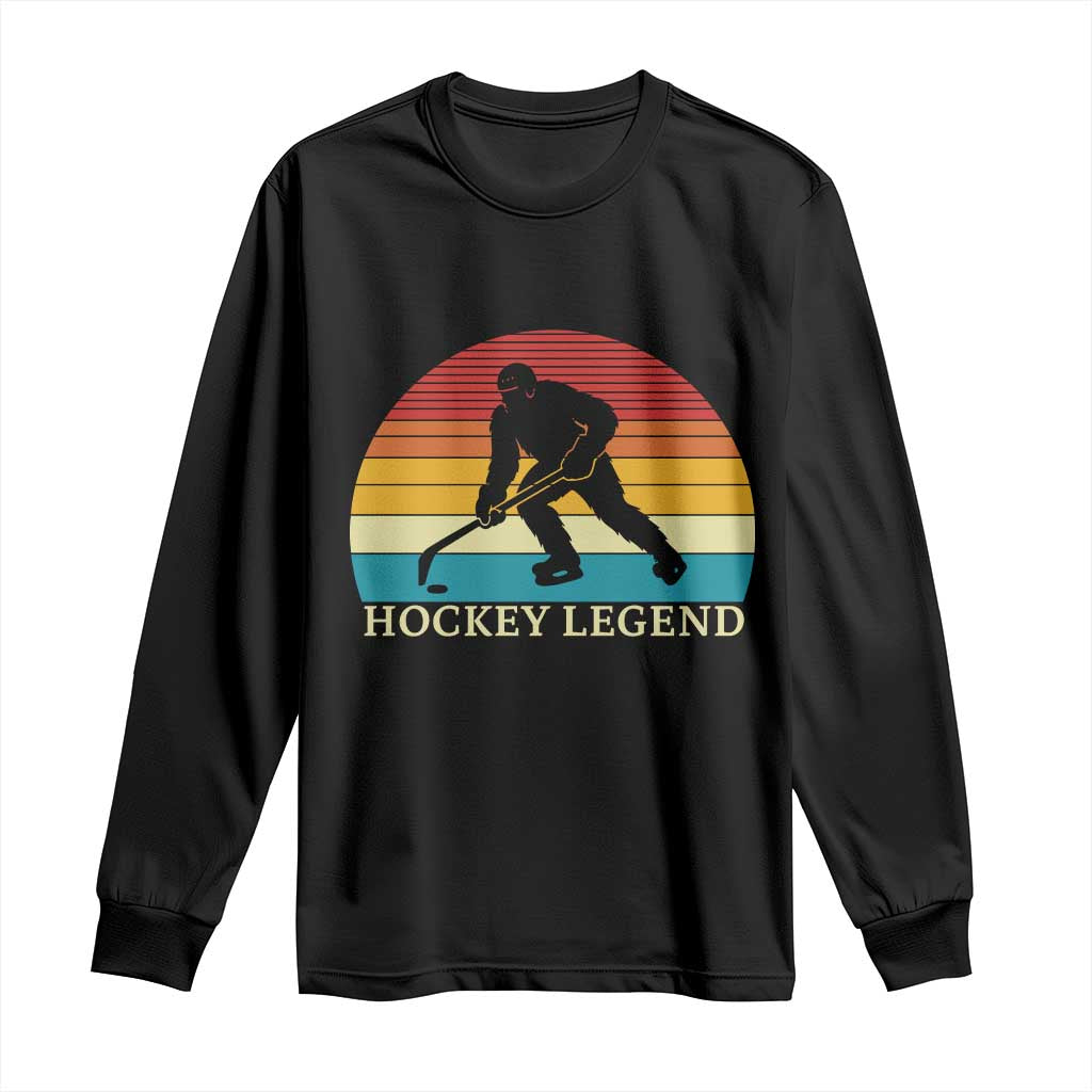 Bigfoot Hockey Legend Long Sleeve Shirt Retro Sasquatch Cryptid Player Gift - Wonder Print Shop