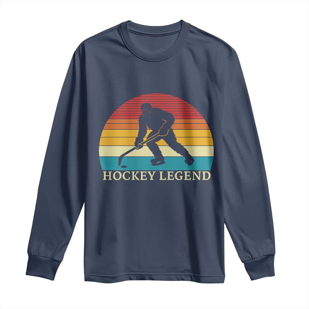Bigfoot Hockey Legend Long Sleeve Shirt Retro Sasquatch Cryptid Player Gift - Wonder Print Shop