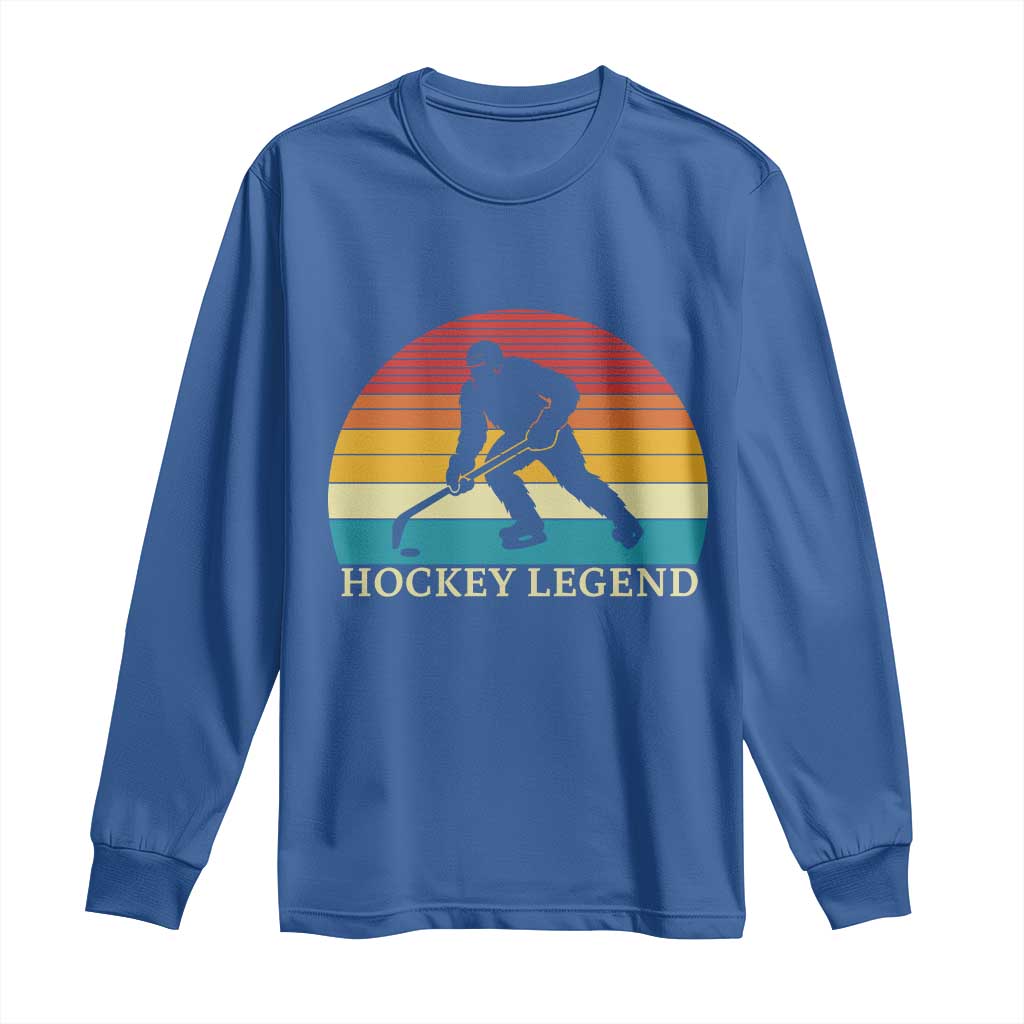 Bigfoot Hockey Legend Long Sleeve Shirt Retro Sasquatch Cryptid Player Gift - Wonder Print Shop