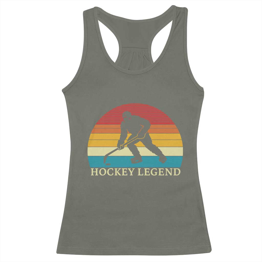 Bigfoot Hockey Legend Racerback Tank Top Retro Sasquatch Cryptid Player Gift - Wonder Print Shop