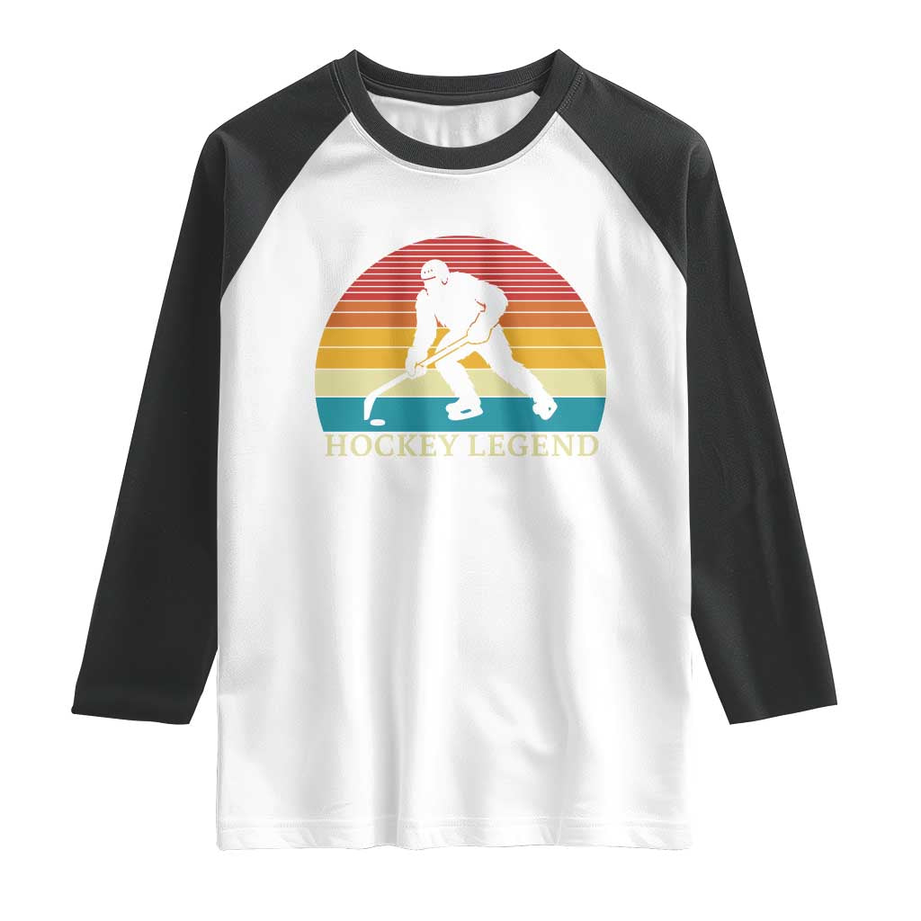 Bigfoot Hockey Legend Raglan Shirt Retro Sasquatch Cryptid Player Gift - Wonder Print Shop