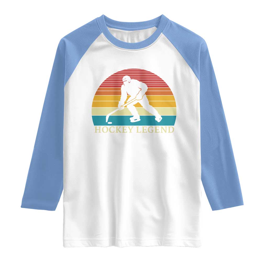 Bigfoot Hockey Legend Raglan Shirt Retro Sasquatch Cryptid Player Gift - Wonder Print Shop