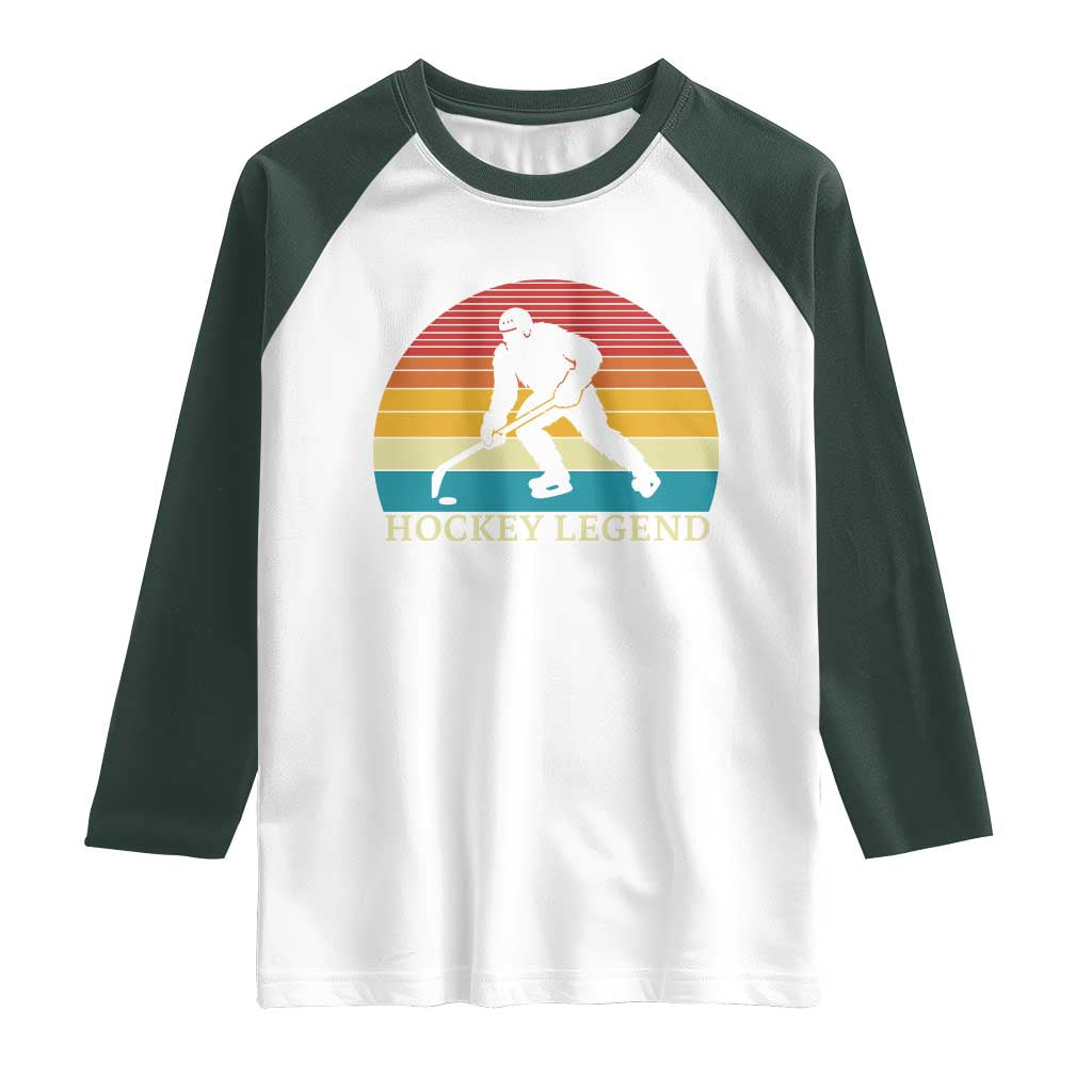 Bigfoot Hockey Legend Raglan Shirt Retro Sasquatch Cryptid Player Gift - Wonder Print Shop