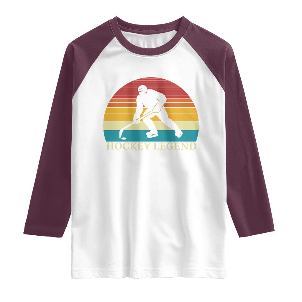 Bigfoot Hockey Legend Raglan Shirt Retro Sasquatch Cryptid Player Gift - Wonder Print Shop