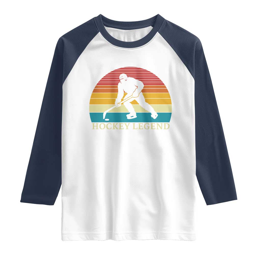 Bigfoot Hockey Legend Raglan Shirt Retro Sasquatch Cryptid Player Gift - Wonder Print Shop