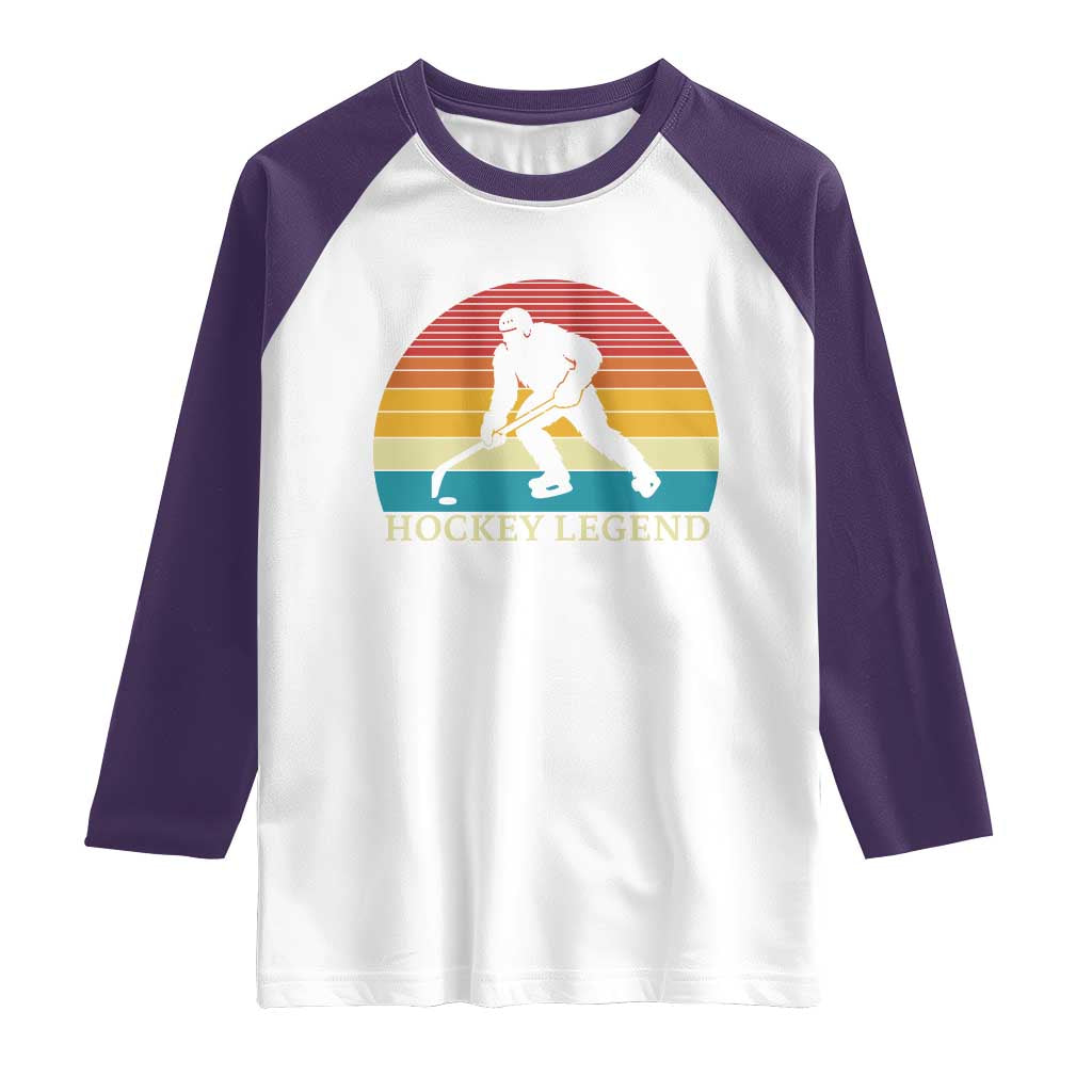 Bigfoot Hockey Legend Raglan Shirt Retro Sasquatch Cryptid Player Gift - Wonder Print Shop