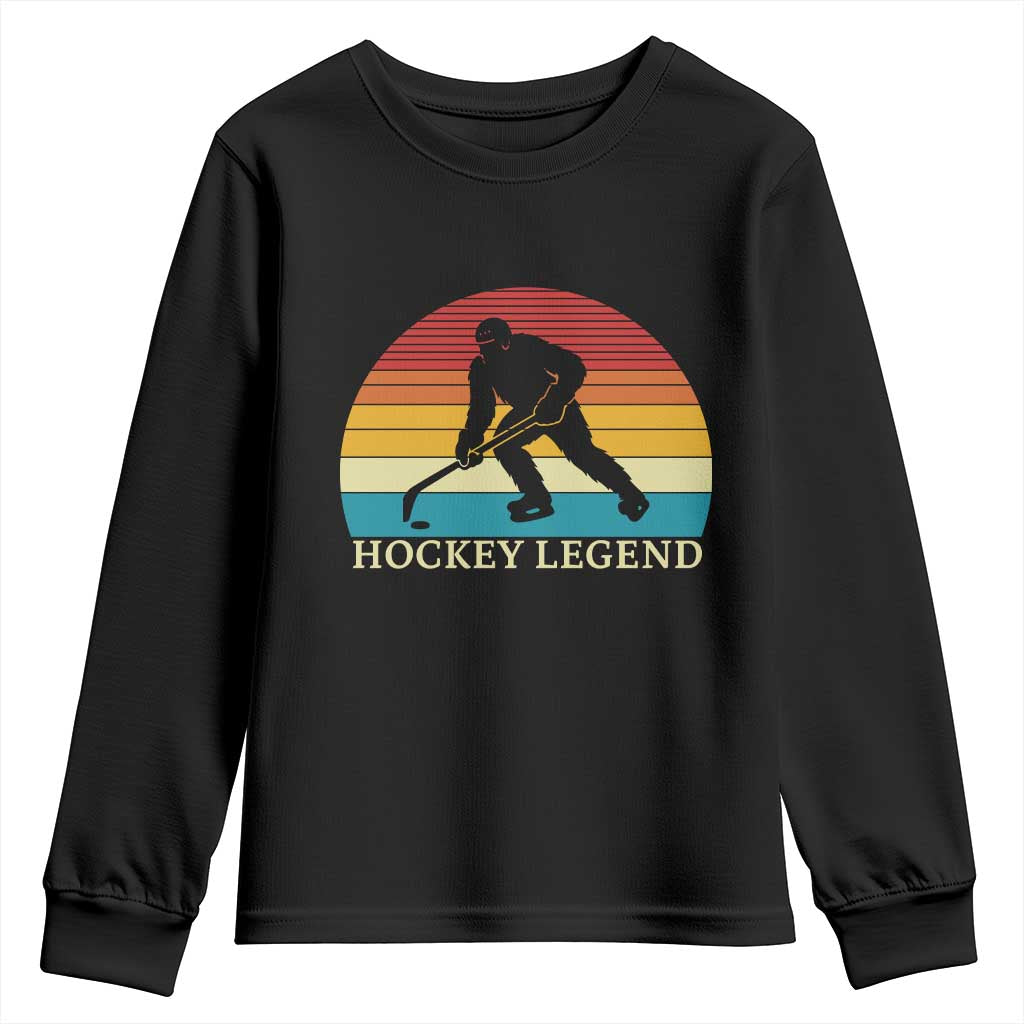 Bigfoot Hockey Legend Youth Sweatshirt Retro Sasquatch Cryptid Player Gift - Wonder Print Shop
