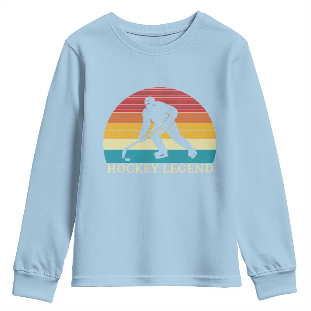 Bigfoot Hockey Legend Youth Sweatshirt Retro Sasquatch Cryptid Player Gift - Wonder Print Shop