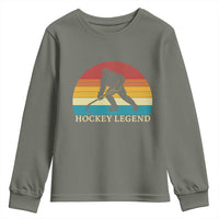 Bigfoot Hockey Legend Youth Sweatshirt Retro Sasquatch Cryptid Player Gift - Wonder Print Shop