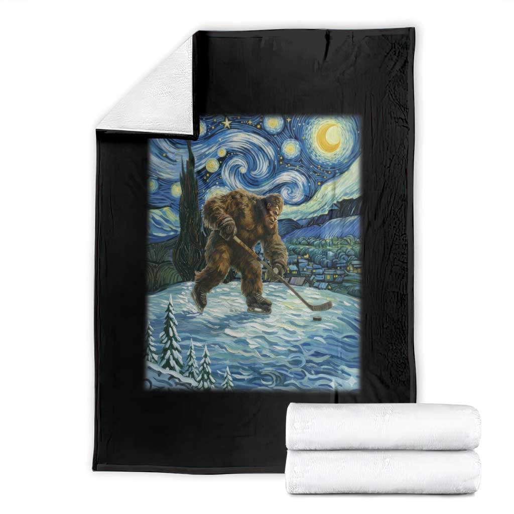 Cryptid Hockey Bigfoot Starry Night Inspired Funny Gift Throw Blanket - Wonder Print Shop